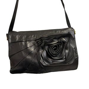 Valentino Garavani black leather floral 3D rose shoulder bag statement vintage